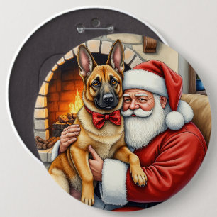 Weihnachtsmann mit belgischem Malinois-Christkunst Button