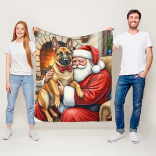 Weihnachtsmann mit belgischem Malinois-Christkunst Fleecedecke