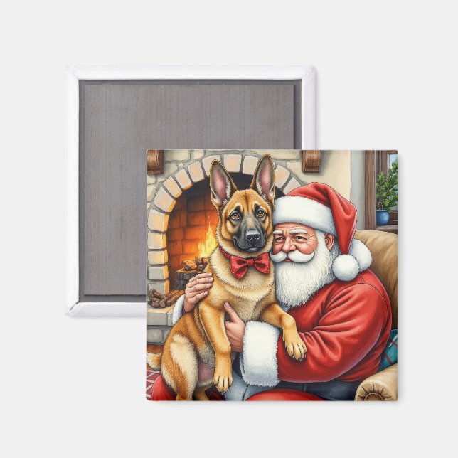 Weihnachtsmann mit belgischem Malinois-Christmas-K Magnet (Vorderseite/Rückseite)
