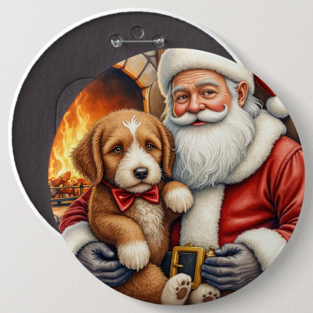 Weihnachtsmann mit Bernedoodle Weihnachtskunst Button (Vorne & Hinten)