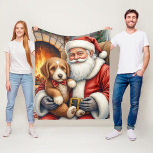 Weihnachtsmann mit Bernedoodle Weihnachtskunst Fleecedecke