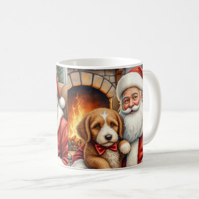 Weihnachtsmann mit Bernedoodle Weihnachtskunst Kaffeetasse (VorderseiteRechts)