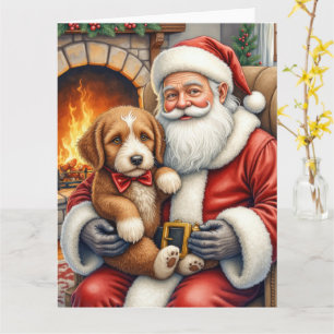 Weihnachtsmann mit Bernedoodle Weihnachtskunst Karte
