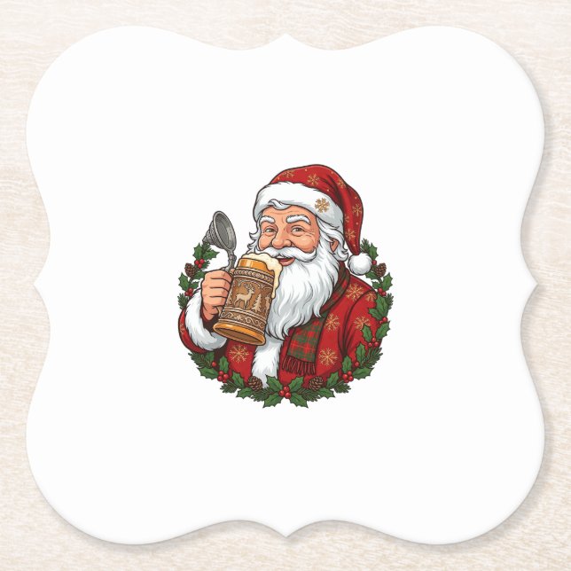 Weihnachtsmann mit Bierglas Untersetzer (Vorderseite)