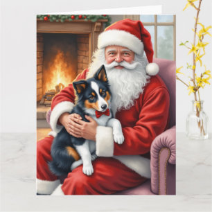 Weihnachtsmann mit Border Collie Weihnachtskunst Karte