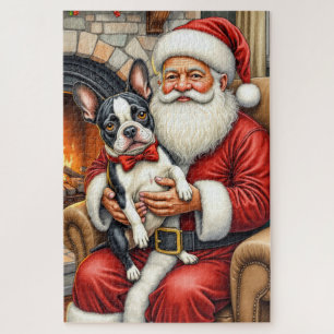 Weihnachtsmann mit Boston Terrier Weihnachtskunst Puzzle