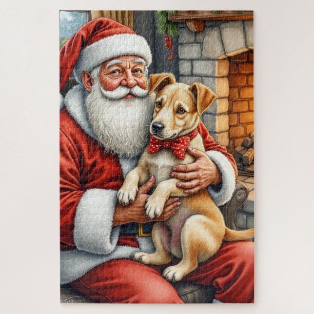 Weihnachtsmann mit Bouvier des Flandres Puzzle (Vertikal)