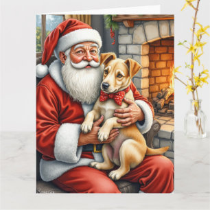 Weihnachtsmann mit Bouvier des Flandres zu Weihnac Karte