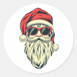 Weihnachtsmann mit Brille Runder Aufkleber