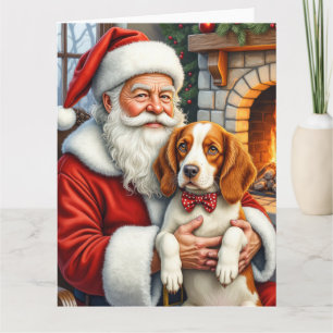 Weihnachtsmann mit Brittany Spaniel Weihnachtskuns Karte