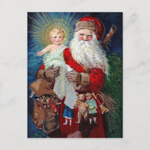Weihnachtsmann mit Christkind Feiertagspostkarte
