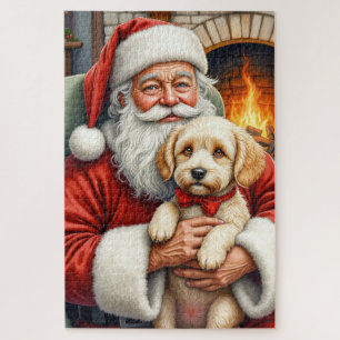 Weihnachtsmann mit Cockapoo-Weihnachtskunst Puzzle