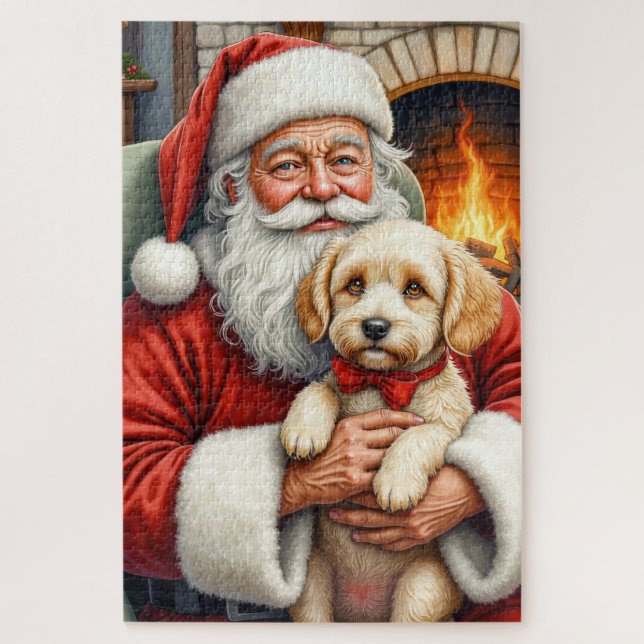 Weihnachtsmann mit Cockapoo-Weihnachtskunst Puzzle (Vertikal)
