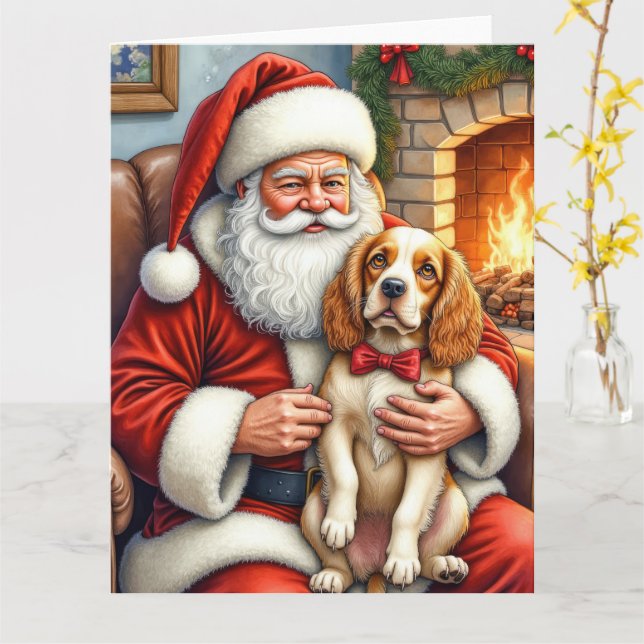 Weihnachtsmann mit Cocker Spaniel Weihnachtskunst Karte (Gelbe Blume)