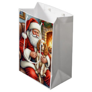 Weihnachtsmann mit Cocker Spaniel Weihnachtskunst Mittlere Geschenktüte
