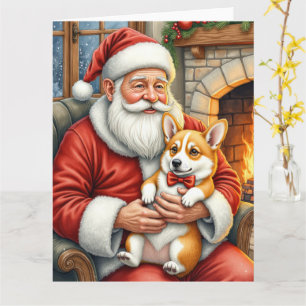 Weihnachtsmann mit Corgi Weihnachtskunst Karte