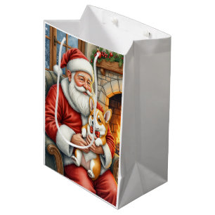 Weihnachtsmann mit Corgi Weihnachtskunst Mittlere Geschenktüte