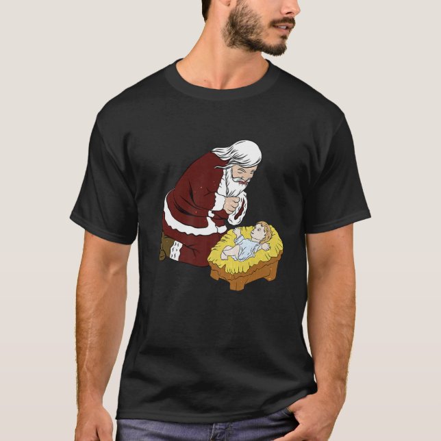 Weihnachtsmann mit dem Baby Jesus zu Weihnachten T-Shirt (Vorderseite)