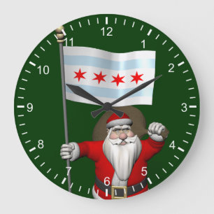 Weihnachtsmann mit dem Emblem von Chicago Große Wanduhr