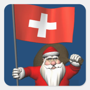 Weihnachtsmann mit dem Hoheitszeichen der Schweiz Quadratischer Aufkleber