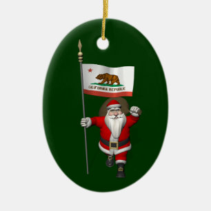 Weihnachtsmann mit dem Hoheitszeichen Kaliforniens Keramik Ornament