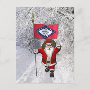Weihnachtsmann mit dem Hoheitszeichen von Arkansas Feiertagspostkarte
