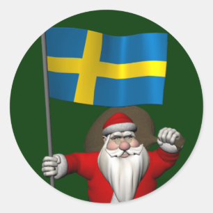 Weihnachtsmann mit dem Hoheitszeichen von Schweden Runder Aufkleber