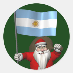 Weihnachtsmann mit der Flagge Argentiniens Runder Aufkleber