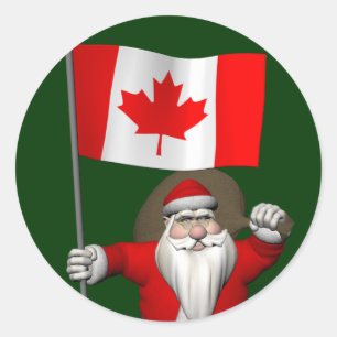 Weihnachtsmann mit der Flagge Kanadas Runder Aufkleber