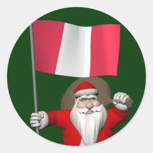Weihnachtsmann mit der Flagge Perus Runder Aufkleber