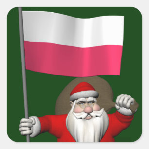 Weihnachtsmann mit der Flagge Polens Quadratischer Aufkleber