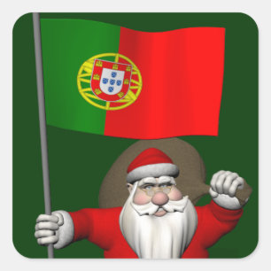 Weihnachtsmann mit der Flagge Portugals Quadratischer Aufkleber