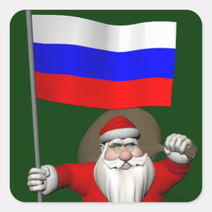 Weihnachtsmann mit der Flagge Russlands Quadratischer Aufkleber