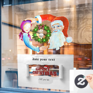 Weihnachtsmann mit der Girl-Illustration Fensteraufkleber