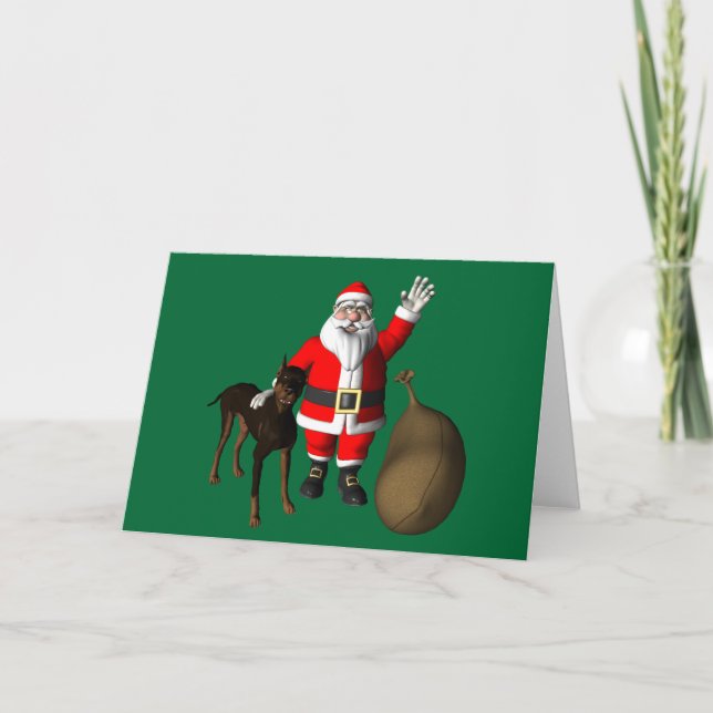 Weihnachtsmann mit Doberman Pinscher Feiertagskarte (Vorderseite)