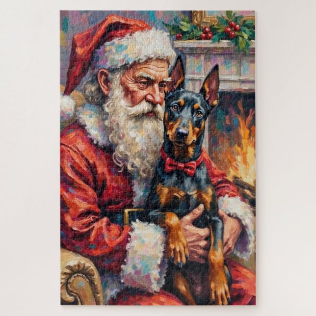 Weihnachtsmann mit Dobermann Weihnachtskunst Puzzle (Vertikal)