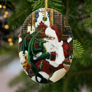 Weihnachtsmann mit Drachenfreund Keramikornament