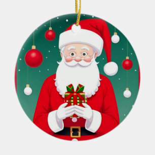 Weihnachtsmann mit einem Geschenk Keramik Ornament