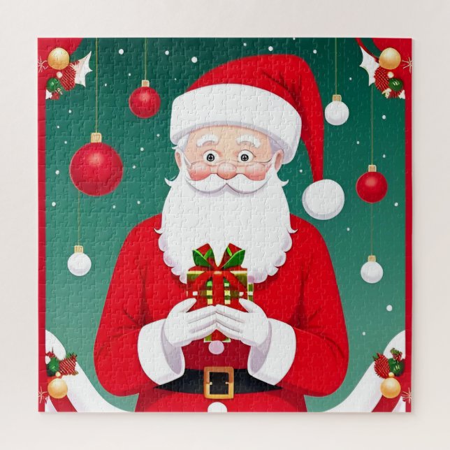 Weihnachtsmann mit einem Geschenk Puzzle (Vertikal)