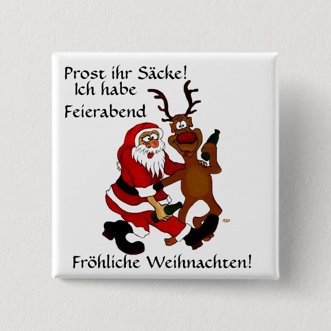 Weihnachtsmann mit Elch Button (Vorderseite)