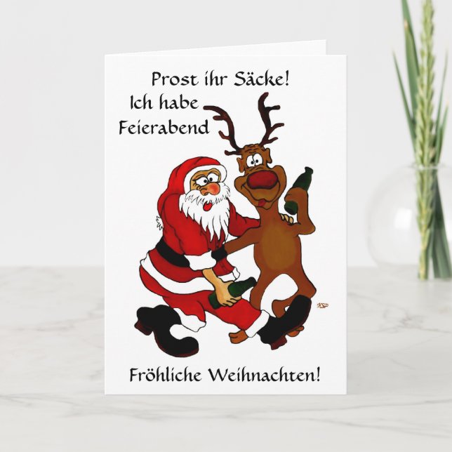 Weihnachtsmann mit Elch Feiertagskarte (Vorderseite)