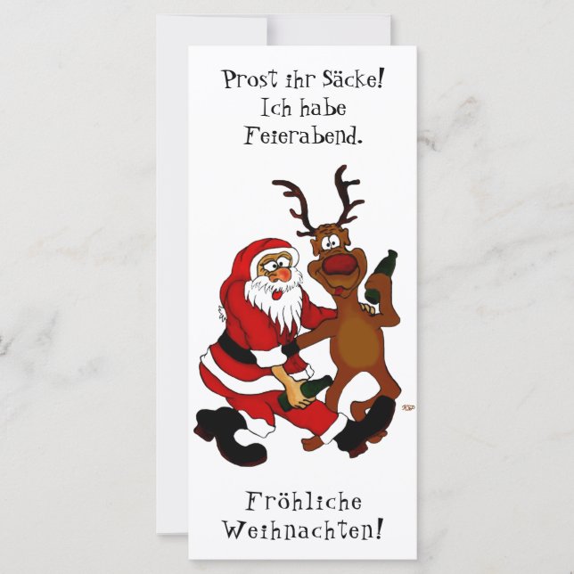 Weihnachtsmann mit Elch - Frohe Weihnachten (Vorderseite)