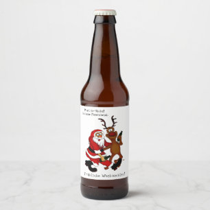 Weihnachtsmann mit Elch - Frohe Weihnachten Bierflaschenetikett