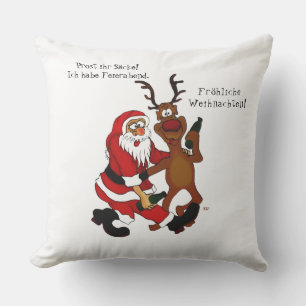 Weihnachtsmann mit Elch - Frohe Weihnachten Kissen