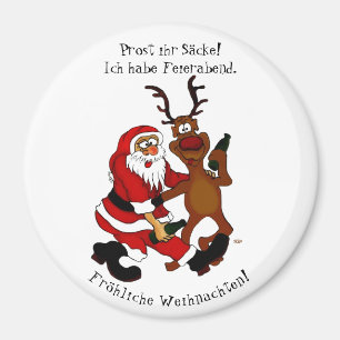 Weihnachtsmann mit Elch - Frohe Weihnachten Magnet