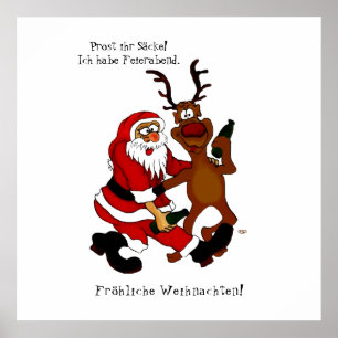 Weihnachtsmann mit Elch - Frohe Weihnachten Poster