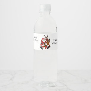 Weihnachtsmann mit Elch - Frohe Weihnachten Wasserflaschenetikett