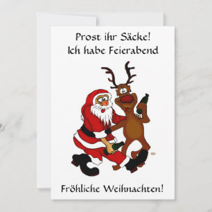 Weihnachtsmann mit Elch - Prost ihr Säcke! Feiertagskarte