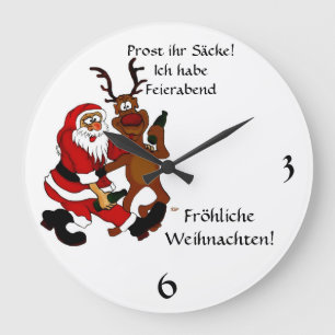 Weihnachtsmann mit Elch - Prost ihr Säcke! Große Wanduhr