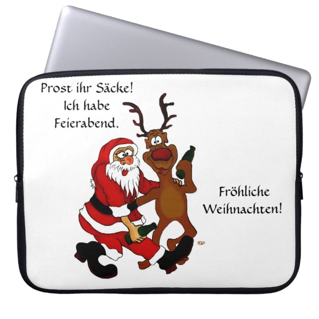 Weihnachtsmann mit Elch - Prost ihr Säcke! Laptopschutzhülle (Vorderseite)
